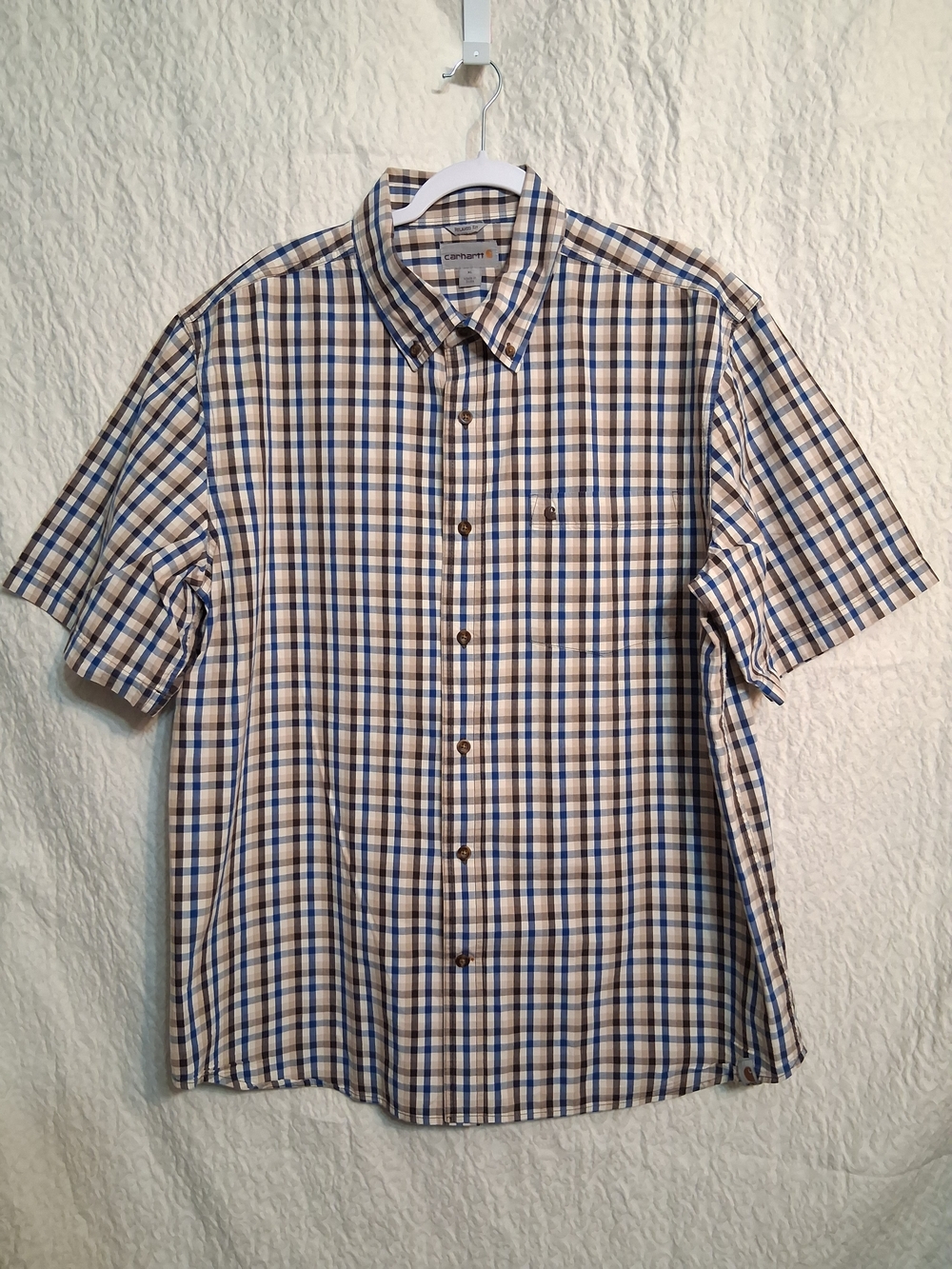 Carhartt Plaid Short-Sleeve Button-Down Shirt - Blue & Tan
